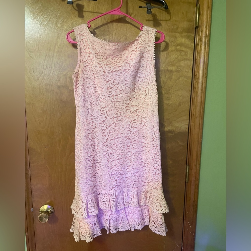 Carol Brent vintage pink lace dress